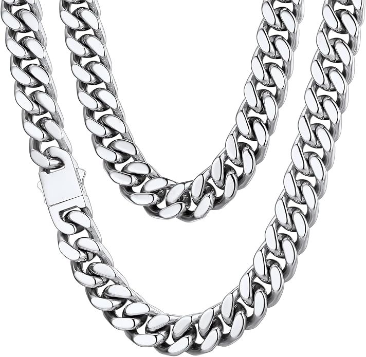 ChainsHouse Stainless Steel Mens Cuban Link Chain, Black/ 18K Gold Plated Miami Cuban Chain Necklace, 5mm/7mm/9mm/12mm/14mm Width, No Tarnish& Durable Hip Hop Mens Jewelry, 18"-30", Send Gift Box