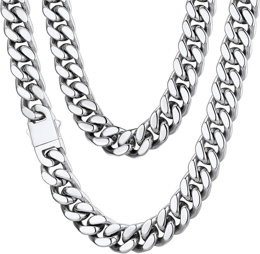 ChainsHouse Stainless Steel Mens Cuban Link Chain, Black/ 18K Gold Plated Miami Cuban Chain Necklace, 5mm/7mm/9mm/12mm/14mm Width, No Tarnish& Durable Hip Hop Mens Jewelry, 18"-30", Send Gift Box