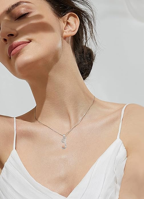 CELESTIA 925 Sterling Silver Initial Necklaces 26 Letter with Rose Gold Heart - 18 Inch Chain