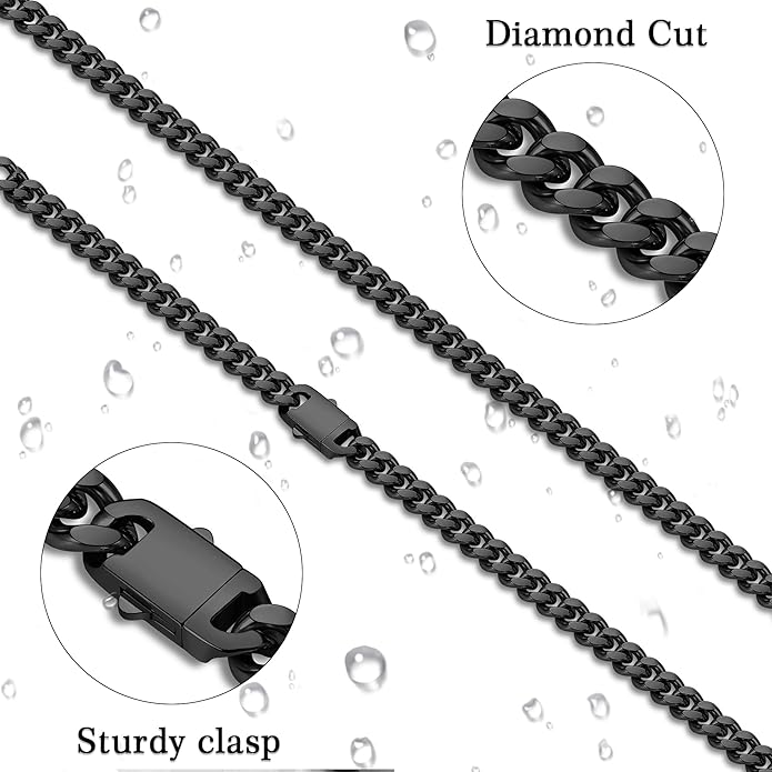 Fiusem Valentines Day Gifts for Him Silver Tone/Black/14K Gold Plated Chain Necklace for Men, 5mm/6mm/7.5mm/8mm/9mm Stainless Steel Cuban Link Chain Necklace, Men's Chains 18-28 Inch Jewelry Gifts