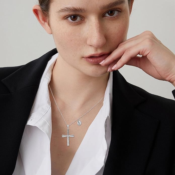 Taioiat Baseball Necklace for Men 925 Sterling Silver Sports Necklace Baseball Cross Necklace Jewelry Gifts for Women Men