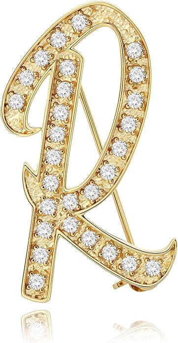 Cicy Bell A-Z Initial 26 Letter Brooch Pins 18k Gold Plated Cubic Zirconia Breastpin Name Personalized Gifts for Women Men