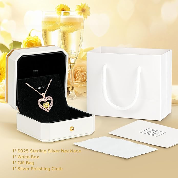 Vakki Birthstone Jewelry for Women Pendant Necklace 925 Sterling Silver Heart Necklace Birthday Gifts for Wife Daughter Girlfriend