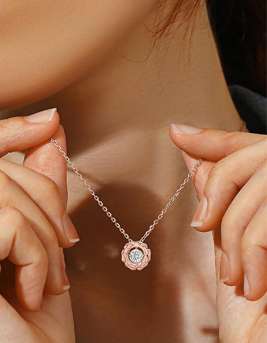 MomentWish Necklace for Women, Sparkling Gift for Her, 1Carat Moissanite Heart Pendent for Her, 925 Sterling Silver Dance Necklace for Anniversary Christmas Valentines