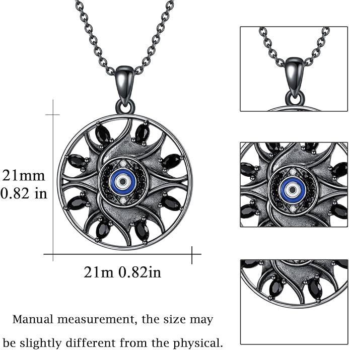 Evil Eye Necklace for Women 925 Sterling Silver, Protection Necklace with Blue Evil Eye Charm, Evil Eye/Lotus Pendant Jewelry, Birthday Christmas Gifts for Her