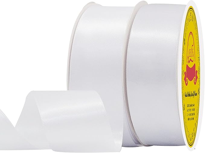 LEEQE 100 Yards White Satin Ribbon Polyester Ribbon for Gift Wrapping Very Suitable for Weddings Party Hair Bow Invitation Decorations and More（1-1/2 inch X 50Yards X 2 Roll）