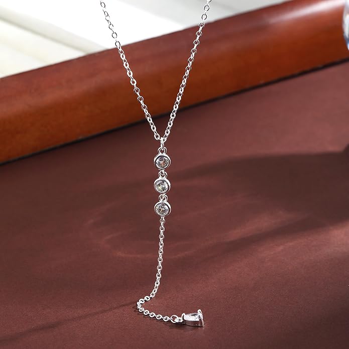 Lariat Gold Necklaces for Women Trendy Dainty Long Necklace 14k Gold Plated/Silver Layered Drop Beaded Chain Necklaces Y-shaped Pendant Necklace Simple Gold Jewelry Gifts