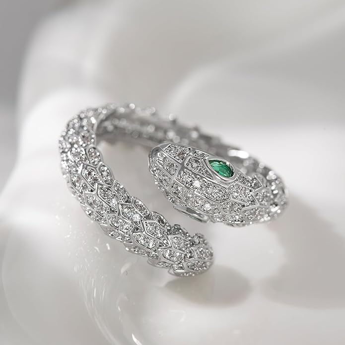 Aura & lrena Adjustable Snake Rings for Wome, 18K Gold or Platinum Plating Open-Ended Ring with AAA Cubic Zirconia Fashion Jewelry, Statement Gift Design Rings for Men and Women Non Tarnish