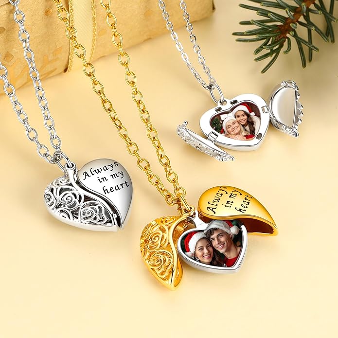 Supcare Locket Necklace That Holds Pictures-Engraved Photo Pendant Custom Jewellery Gifts for Men Women (with Jewellery Gift Box)