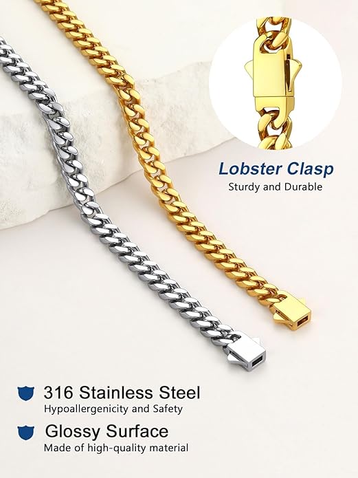 ChainsPro Chunky Cuban Link Chain Necklace for Women,Stainless Steel Silver/Gold Plated Thick Choker, 5/12/14mm Width,18" and 20" Punk Hip Hop Trendy Jewelry Gifts