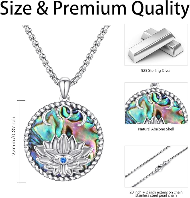 Evil Eye Necklace for Women 925 Sterling Silver, Protection Necklace with Blue Evil Eye Charm, Evil Eye/Lotus Pendant Jewelry, Birthday Christmas Gifts for Her