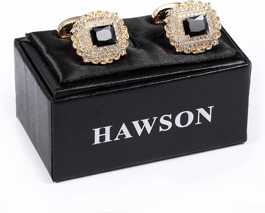 HAWSON Cufflinks for Men, Gold Diamond Crystal Cufflinks for Groom Husband Personalized Gifts, Mens Formal Wedding Business Cufflinks, Luxurious Gorgeous Cuff Links French Shirt Accessories