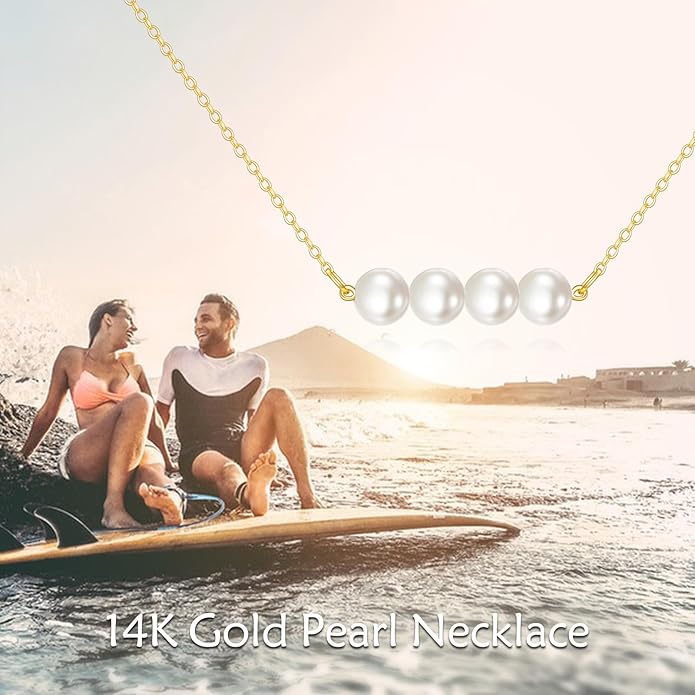 KECHO 14K Real Gold Freshwater Cultured Pearl Pendant Necklace 14K Solid Gold Jewelry Anniversary Birthday Gifts for Women
