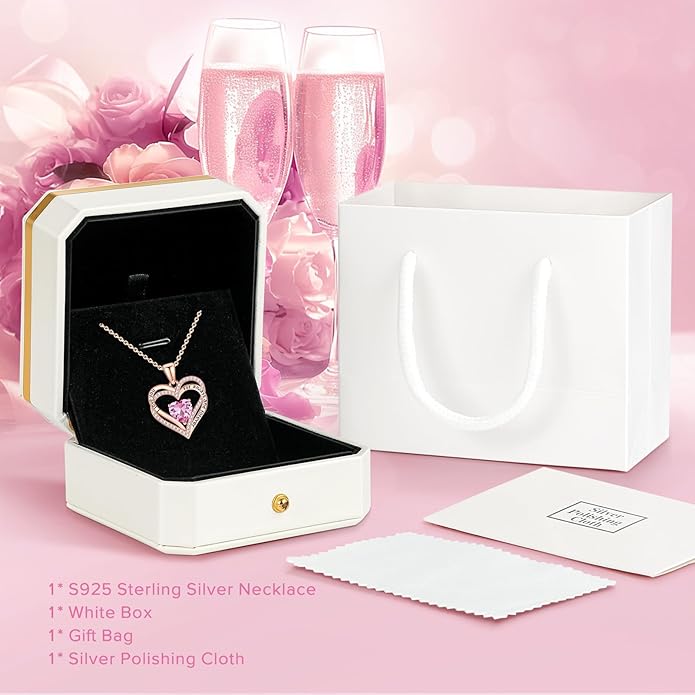 Vakki Birthstone Jewelry for Women Pendant Necklace 925 Sterling Silver Heart Necklace Birthday Gifts for Wife Daughter Girlfriend