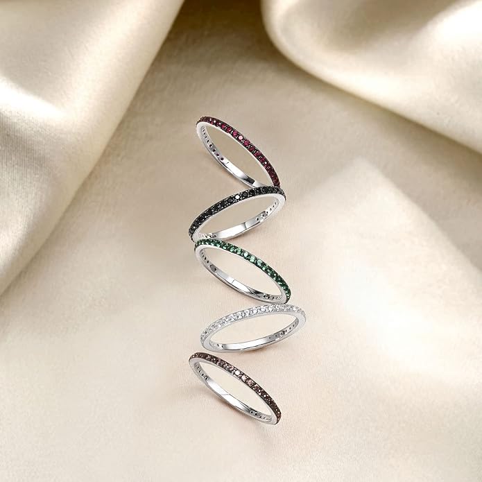 Santuzza 925 Sterling Silver Stackable Ring Engagement Wedding Band Stacking Ring for Women