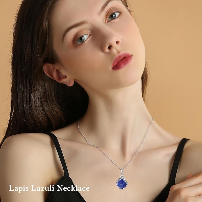 Teardrop Necklace 925 Sterling Silver Vintage Natural Gemstone Pendant Jewelry Birthday Christmas Gifts for Women Mom