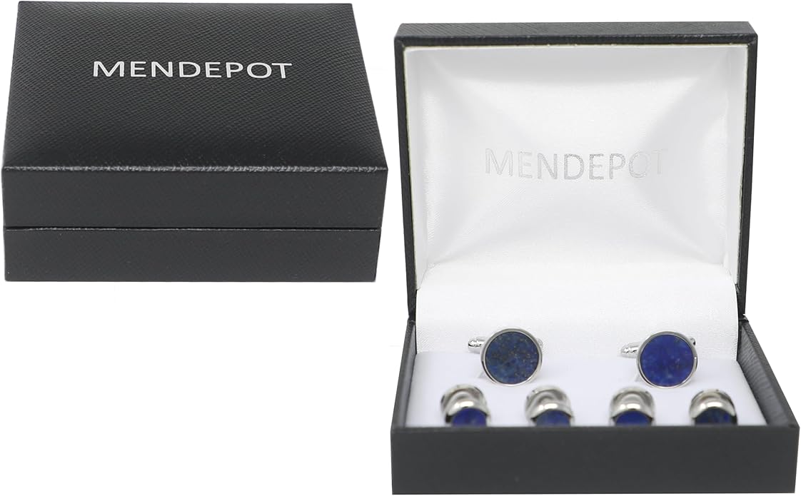 MENDEPOT Men Formal Wear Dress Shirt Cufflinks And Studs Set With Box Wedding Groom Groomsmen Gift