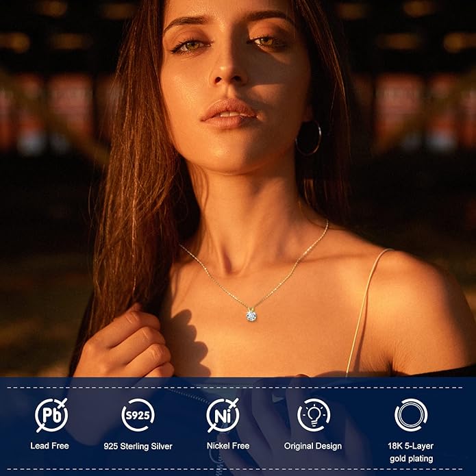 Moissanite Necklace for Women 0.1-12.0CT(3-15mm) Oval/Round Cut Moissanite Pendant 18k Gold Plated Sterling Silver Necklace D Color VVS1 Solitaire Pendant with 18+2 Inch Chain Jewelry for Mom/Wife