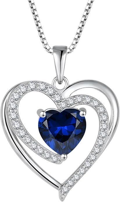 FJ Love Heart Necklace for Women 925 Sterling Silver Birthstone Pendant Anniversary Birthday Jewelry