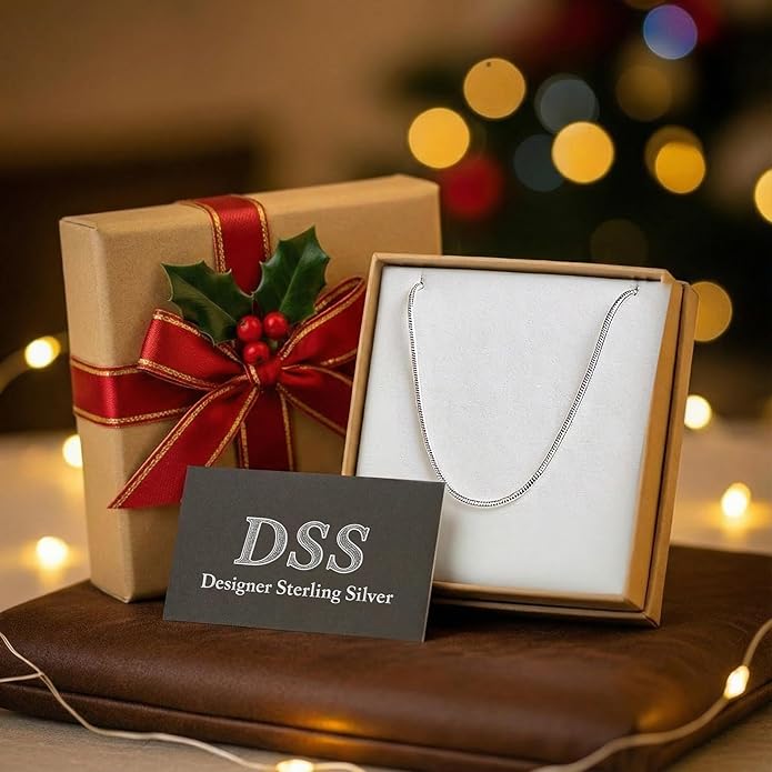 DSS 925 Sterling Silver Necklace for Women, 8 Sided Snake Chain 1.6mm, Lobster Claw Clasps, Sterling Silver Chain, Italian Jewelry for Women, 16in - 30in