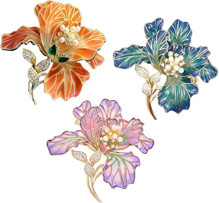3Pcs Peony Flower Brooch Pin for Women Elegant Enamel Floral Brooch Set Dainty Cubic Zircon Pearl Lapel Pins Flower Pins for Clothes Hat Dress Accessories Prom Jewelry