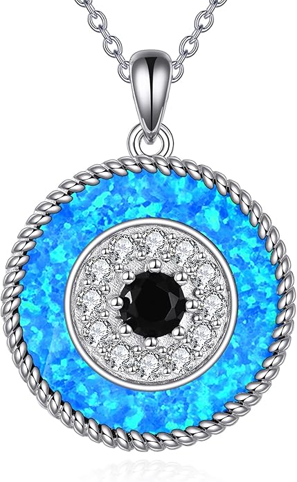 YFN Evil Eye Pendant Necklace for Women 925 Sterling Silver Greek Protection Jewelry with Blue Sapphire and Black Cz Amulet Gift