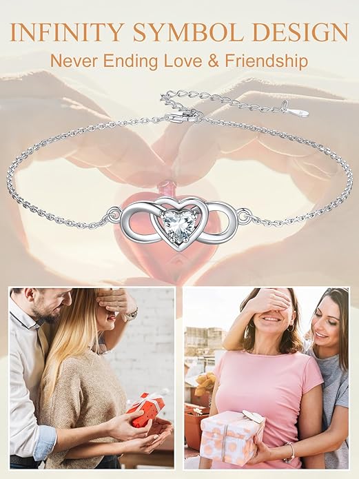 Custom4U Personalized Infinity Ankle Bracelets for Women 925 Sterling Silver Anklet Bracelet Endless Love Symbol Birthstone Charm Adjustable Foot Chain Jewelry Mothers Day Gifts for Mom Wife Women Her