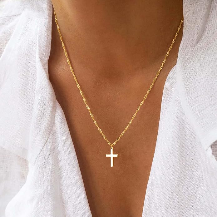 Cross Necklace for Women Dainty 14K Real Silver Gold Plated Layered Cross Pendant Necklace Stack Simple Trendy Cute Charm Choker Necklaces Jewelry Gift for Women Teen Her
