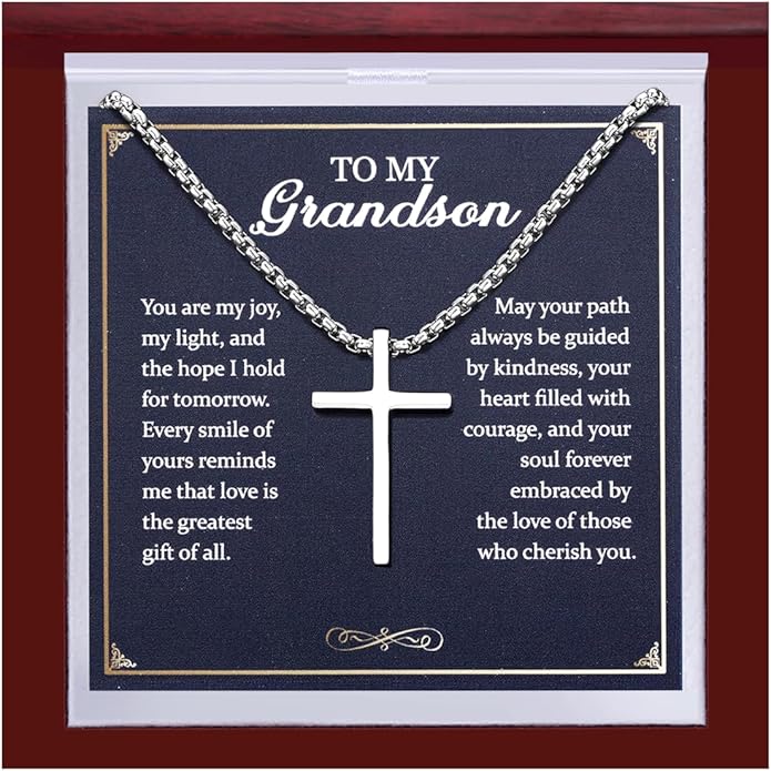 TEN MIRO S925 Sterling Silver Cross Necklace for Men Solid Sterling Silver Cross Pendant Necklace Boys Mens Cross Necklace Jewelry Gifts with Box & Card Birthday Anniversary Christmas Father's Day