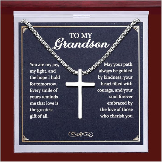 TEN MIRO S925 Sterling Silver Cross Necklace for Men Solid Sterling Silver Cross Pendant Necklace Boys Mens Cross Necklace Jewelry Gifts with Box & Card Birthday Anniversary Christmas Father's Day