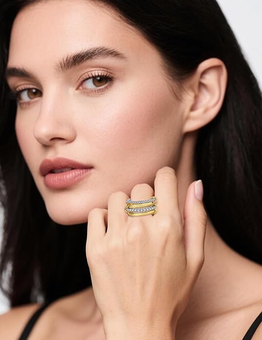 HOSICRON Gold Stackable Rings for Women Non Tarnish, Dainty Stackable 18k Gold Plated CZ Cubic Zirconia Rings, Gold Knuckle Women Rings Set
