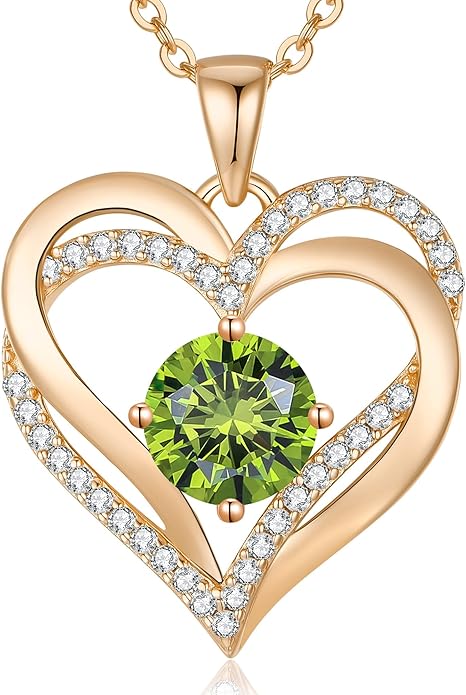 LOUISA SECRET Love Heart Birthstone Necklaces for Women, Birthday Gift for Girlfriend, Anniversary Jewelry Gift for Wife Her, 925 Sterling Silver Women Pendant Necklace, Mother's Day Christams Gift