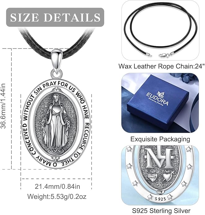 EUDORA 925 Sterling Silver St Christopher/St Benedict/St Michael/Virgin Mary/San Judas Tadeo/Good Shepherd Cross/Archangel Necklace Medal Pendant Protection Religious Amulet Jewelry For Men Women