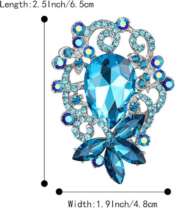 BriLove Elegant Crystal Teardrop Marquise Bouquet Brooch Pin for Women