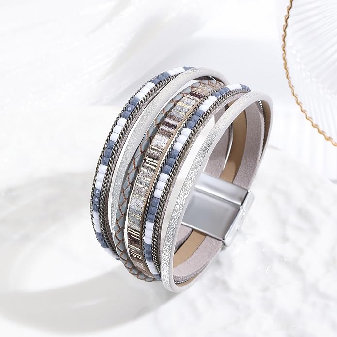 VIBILIA Boho Leather Wrap Bracelets for Women Multi-Layer Bracelets with Strong Clasp Jewelry for Women