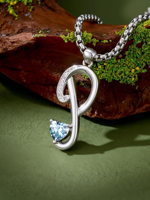 Christmas Gifts for Women Alphabet A to Z Initial Birthstone Pendant Necklaces for Women - 18k White Gold Plated Personalized Name Jewelry Valentine Mothers Day Birthday Gifts for Women Her Girlfriend