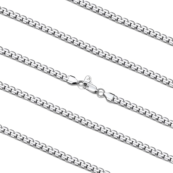 FaithHeart Mens Black/Silver/Gold Stainless Steel Flat Box Link Chain Necklace, Stylish 2/4/6/8mm Width Box Chains Necklaces for Men Non Tarnish Hip Hop Chain Jewelry Gifts,14"-30" Length