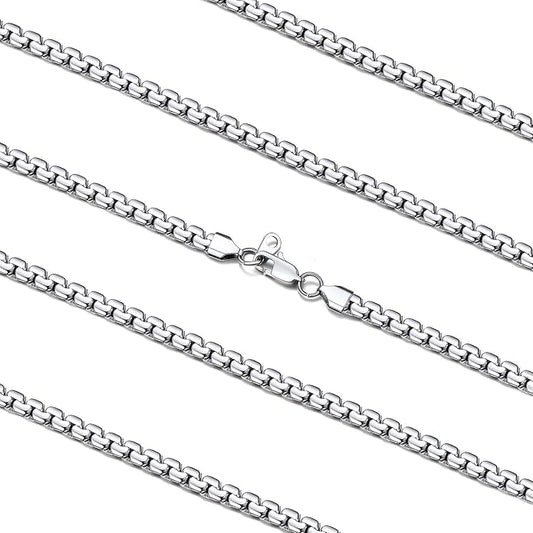 FaithHeart Mens Black/Silver/Gold Stainless Steel Flat Box Link Chain Necklace, Stylish 2/4/6/8mm Width Box Chains Necklaces for Men Non Tarnish Hip Hop Chain Jewelry Gifts,14"-30" Length