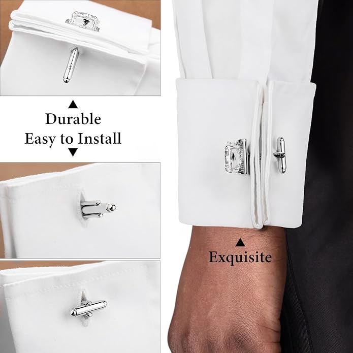 HAWSON Large Silver Birthstone Cuff Links Mens, Colorful Gem Cufflinks for Shirt Suit Accessories, Birthday Anniversary Wedding Gifts for Groommens Husband Father