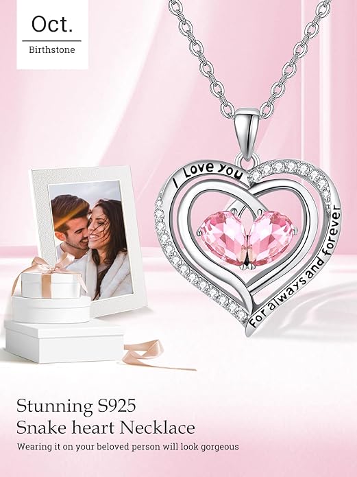 Zeuslia Double Birthstone Necklace Gifts for Wife - 925 Sterling Silver Sunflower/Rose/Crown Cross/Compass/Heart Pendant I Love You Necklace, Anniversary Birthday Gifts for Wife Girlfriend Mom Her