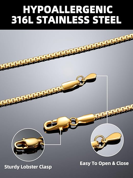 Bestyle 18K Gold Plated/Silver/Black Chain for Men, Hypoallergenic 2/4/6/8mm Stainless Steel Flat Link Chain Necklace for Men & Women Hip Hop Jewelry, 14-30"