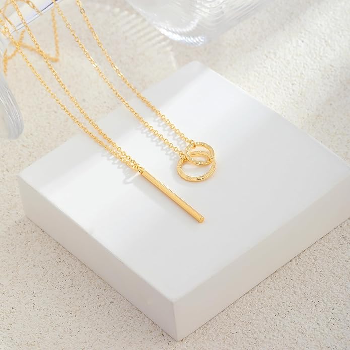 Layered Necklaces for Women 14K Gold Plated Stack Circle Pendant Trendy Long Chain Stackable Handmade Coin Necklace Set Dainty Gold Stacked Jewelry Gifts
