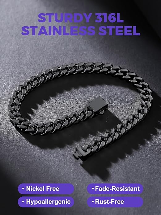 Richsteel 5/7/9/12mm Wide Miami Cuban Link Chain Bracelet for Men Women,Stainless Steel/Gold/Black Plated,7.4/8.2/9 Inch Length,Hip Hop Urban Street-wear Jewelry(Gift Wrapped)