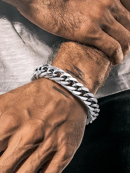 Richsteel Cuban Link Chain Bracelets 8/12/17mm Width Stainless Steel Chain Wrist Bracelets for Men, 7.4/8.2/9 Inch Length Classic Jewelry for Christmas/Valentine's Day/Birthday