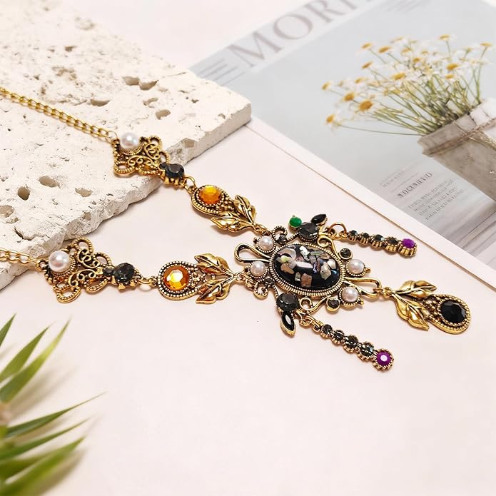 Golden Renaissance Necklace for Women, Fantasy Viking Medieval Renfaire Gifts for Aesthetic Cosplay Jewelry