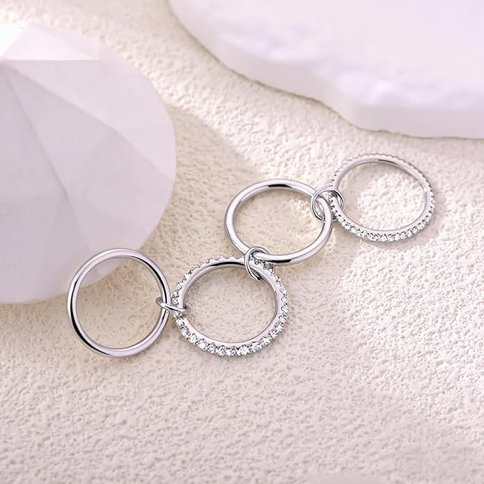 14K Gold Plated Interlocked Stackable Rings for Women Non Tarnish,Gold and Silver Cubic Zirconia Statement Rings Set,Mixed Metals Ring Two-Toned Connected Bands Stacking Jewelry