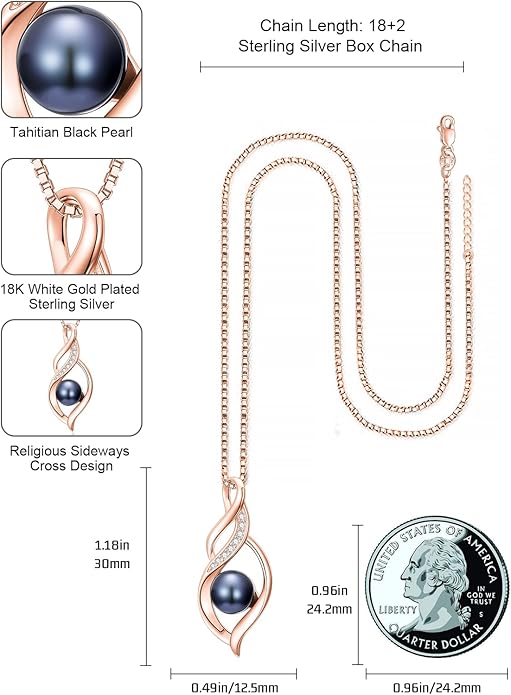 KANNSOAR Tahitian Black Pearl AAAA 18K Gold Plated Sterling Silver Pendant Necklace for Women Wife Mom Girlfriend Valentine Her Jewelry Gift for Anniversary Birthday Christmas