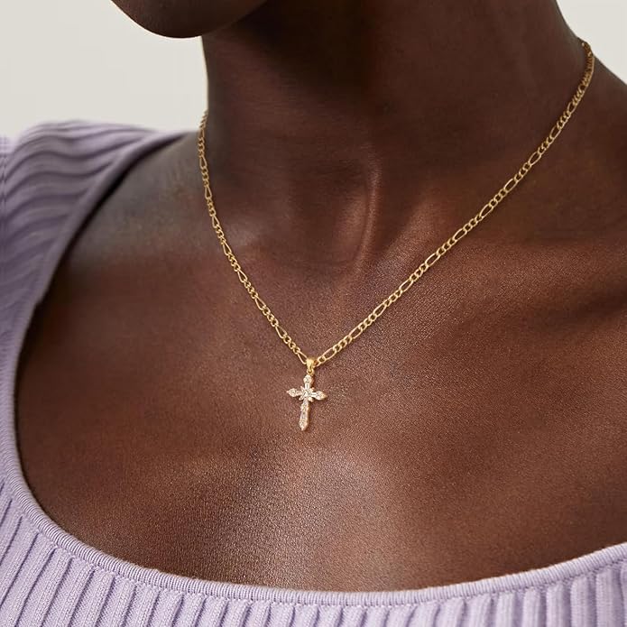 Cross Necklace for Women Dainty 14K Real Silver Gold Plated Layered Cross Pendant Necklace Stack Simple Trendy Cute Charm Choker Necklaces Jewelry Gift for Women Teen Her