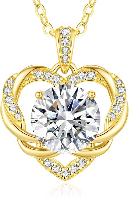 OOBEE Moissanite Heart Necklace for Women 925 Sterling Silver Fine Jewelry Twist Pendant, Valentine Anniversary Birthday Gift for Wife, Mom, Girlfriend