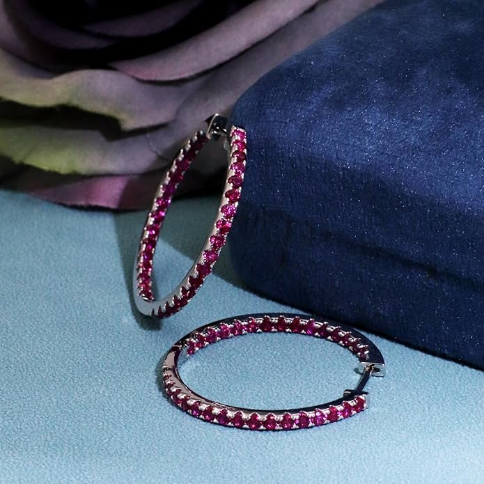 Moissanite Hoop Earrings for Women, S925 Sterling Silver, 18K White Gold Plated, D Color VVS1